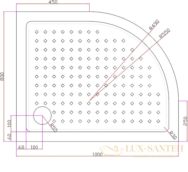 акриловый поддон cezares tray a tray-a-rh-100/80-550-15-w-r для душа 100x80 r, белый