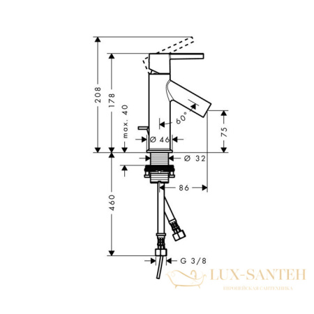 смеситель для раковины 80, axor starck, 10102000, с донным клапаном, хром