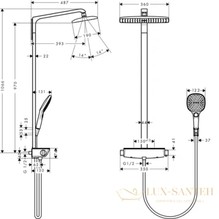 душевая стойка hansgrohe raindance select e 360 27112400 showerpipe белый/хром