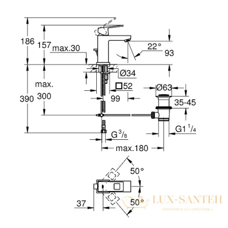 смеситель grohe eurocube 2312700e для раковины 5,7 л/мин, хром