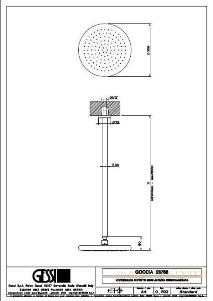 верхний душ gessi goccia 33768.031 с кронштейном, хром