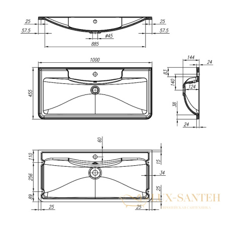 раковина belbagno bb1000/455-lv-art-alr-nero 100 см, черный матовый