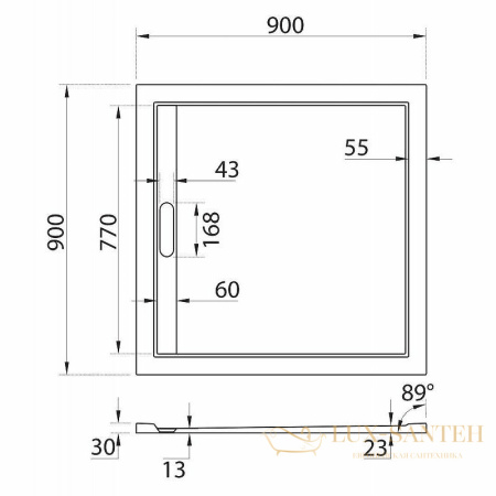 душевой поддон cezares tray as tray-as-a-90-30-nero из искусственного камня 90x90, черный матовый