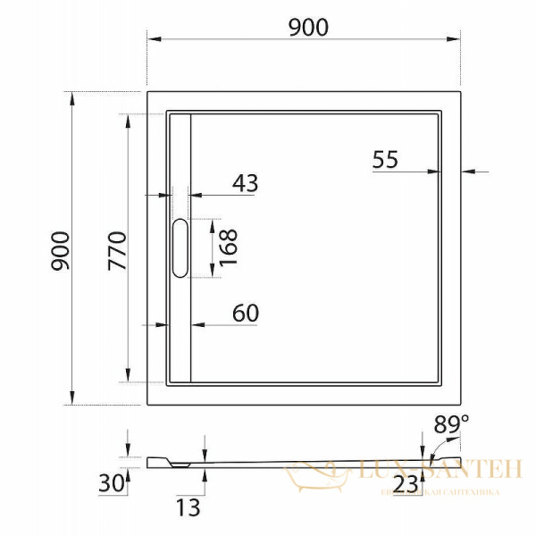 душевой поддон cezares tray as tray-as-a-90-30-nero из искусственного камня 90x90, черный матовый