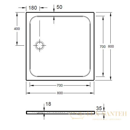 душевой поддон villeroy & boch lifetime plus 6223b301 800х80 0мм, белый