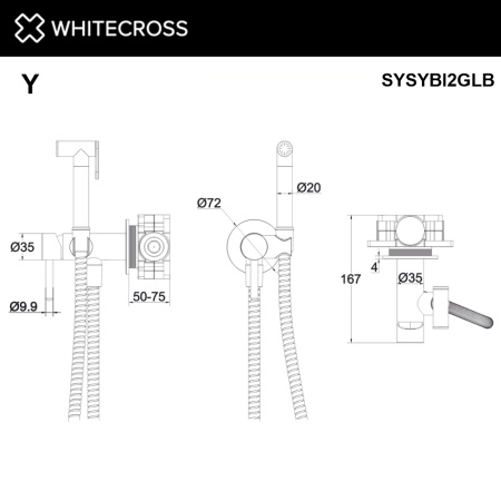 система для биде скрытого монтажа whitecross y sysybi2glb, брашированное золото