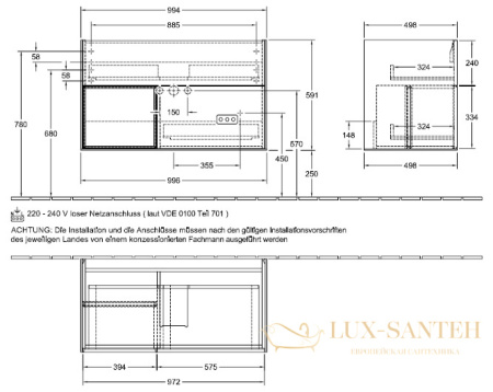 тумба под раковину villeroy & boch finion f030mtgf 996х498 мм, белый