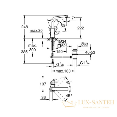 смеситель grohe eurocube 2313500e для раковины, хром