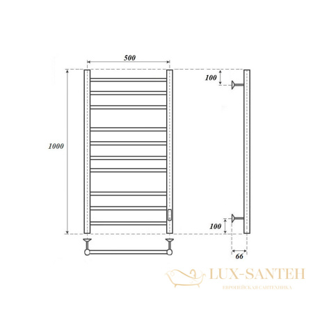 полотенцесушитель 500x1000 электрический point аврора pn10850w п10 диммер справа, белый