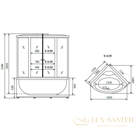 душевая кабина timo standart t-1135 135x135x230 см, стекло тонированное