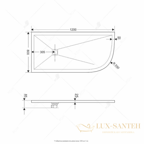 душевой поддон rgw stone tray 16154128-02l из искусственного камня st/al-g 120х80 l, графит