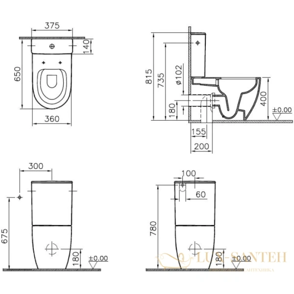 унитаз-компакт безободковый vitra sento 9830b003-7204 с сиденьем микролифт open-back, белый