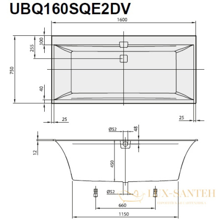 квариловая ванна villeroy & boch squaro edge 12 160х75 ubq160sqe2dv-01, белый alpin