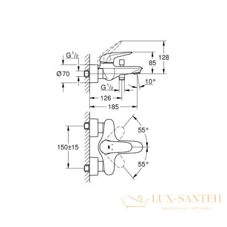 смеситель grohe eurostyle 23726ls3 для ванны, белый