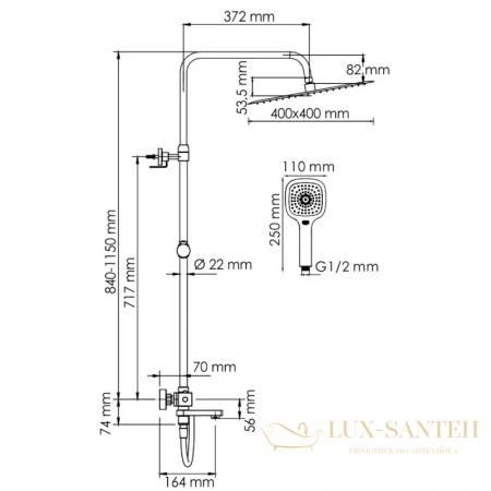 душевая система wasserkraft a199.119.065.087.ch thermo 400 мм, хром