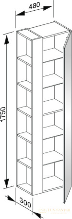 высокий шкаф-пенал keuco plan, 32931300002, 480x1750x300 мм, к/ф: белый (ламинированный матовый)/белый (стекло глянцевое)