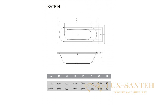 ванна акриловая relisan katrin 170х75