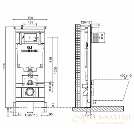 инсталляция oli oli80 sanitarblock 300573psa00 для подвесного унитаза с клавишей salina