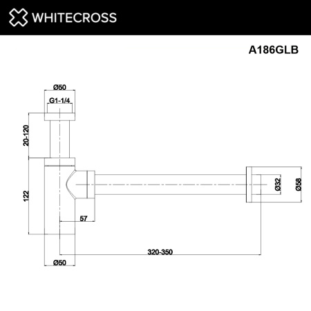 сифон для умывальника декоративный whitecross a186glb, брашированное золото