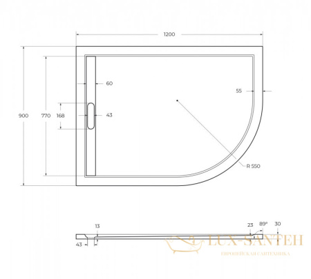 экран для поддона из искусственного мрамора cezares tray-as-rh-120/80-100-scr-l, белый