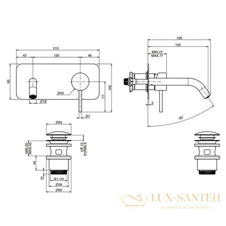 смеситель для раковины встраиваемый fima carlo frattini spillo steel, f3081wx5inox, внешняя часть, с донным клапаном, inox