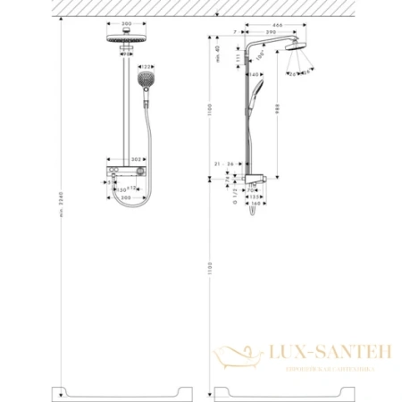 душевая система hansgrohe raindance select e 300 2jet showerpipe 27126000 хром