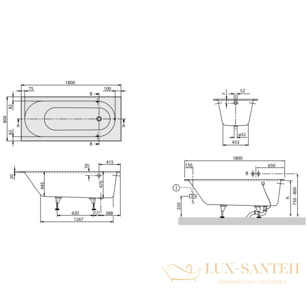 квариловая ванна villeroy & boch oberon ubq180obe2v-01 180х80 см, альпийский белый