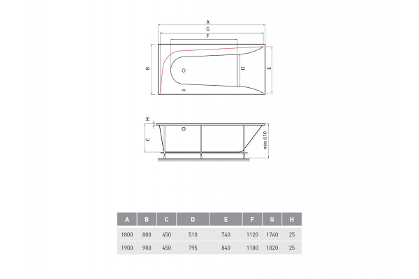 ванна акриловая vayer boomerang (eh) 190x90 l