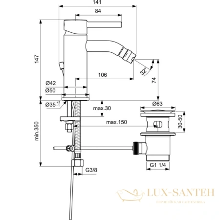 смеситель с донным клапаном ideal standard ceraline bc197xg для биде, черный матовый