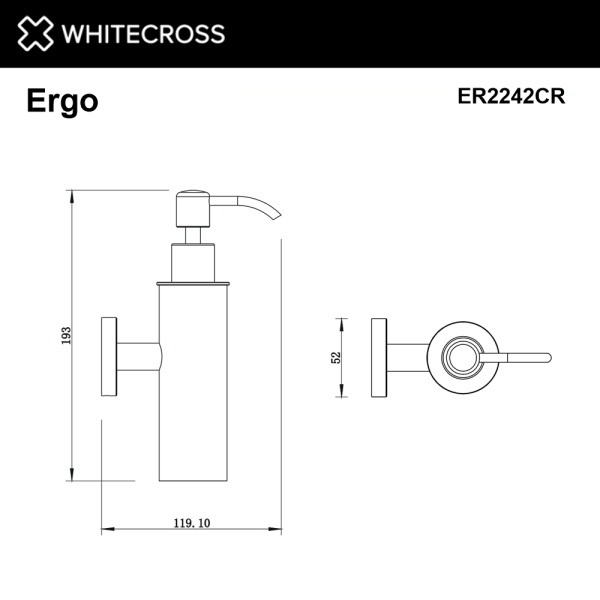 дозатор для жидкого мыла подвесной whitecross ergo er2242cr, хром