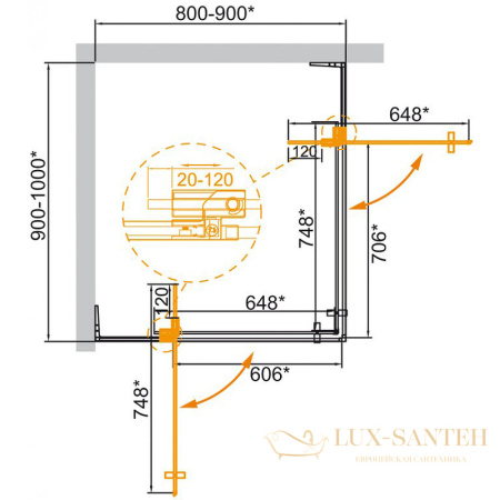 душевой уголок cezares slider slider-ah-2-80/90-90/100-br-nero 100х90 профиль черный матовый, стекло бронзовое