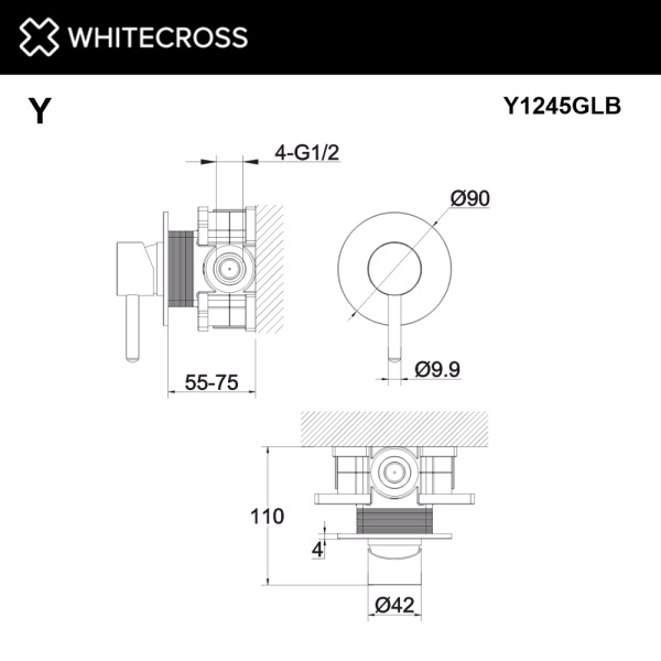 смеситель для душа скрытого монтажа whitecross y y1245glb, брашированное золото