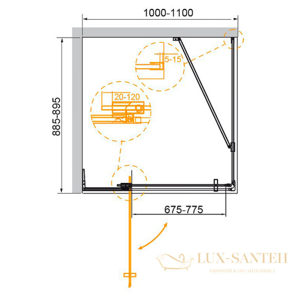 душевой уголок cezares slider slider-ah-1-90-100/110-c-nero 110x90 профиль черный матовый, стекло прозрачное