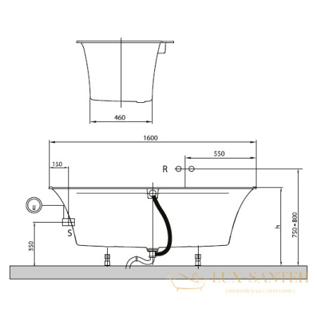 квариловая ванна villeroy & boch squaro edge 12 160х75 ubq160sqe2dv-01, белый alpin