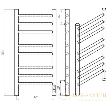 полотенцесушитель с/т laris лаванда чк п8 300/700 правый тэн 73207621, белый