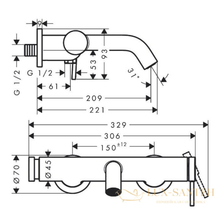 смеситель для ванны hansgrohe tecturis s 73422000, хром