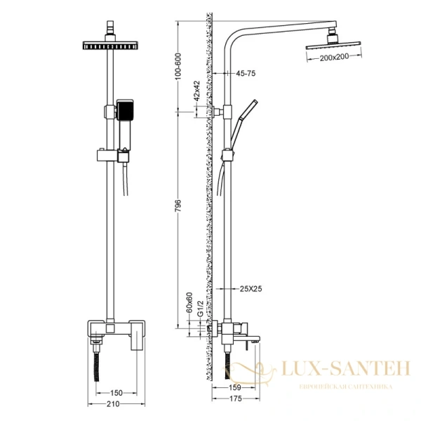 душевая система timo selene sx-2013/17 200 мм, золотой матовый