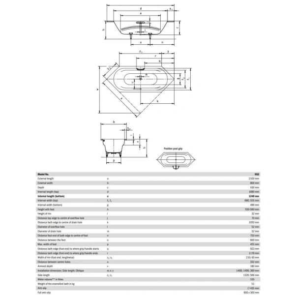 стальная ванна kaldewei vaio duo 6 233200013001 952 210х80 см с покрытием easy-clean, альпийский белый 