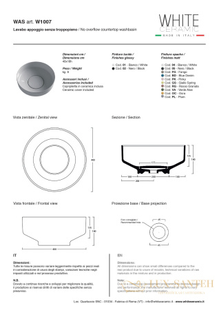 раковина white ceramic was w100701 накладная/с установкой на пъедестал круглая 40x18 см с накладкой, белый глянцевый