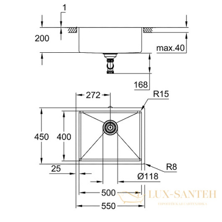 мойка кухонная grohe k700u 31574sd1 550х450 мм, нержавеющая сталь