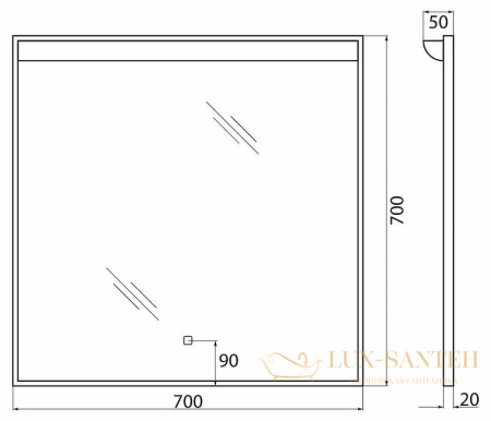 зеркало belbagno spc spc-uno-700-700-tch 70 см с подсветкой, с сенсорным выключателем, хром