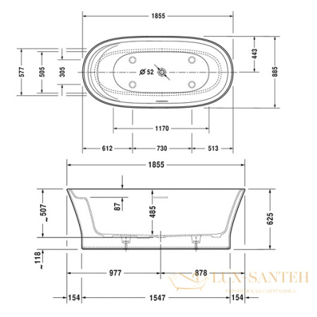 ванна duravit cape cod 700330000000000 185,5х88,5, белый