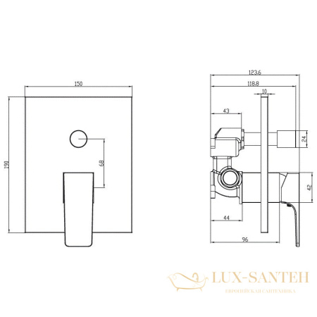 смеситель villeroy & boch architectura square tvs12500300061 для ванны, хром