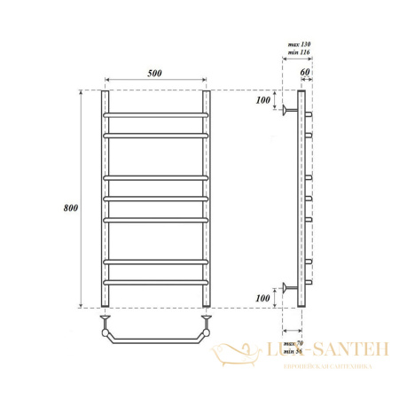 полотенцесушитель 500x800 водяной point венера pn07158 п7, хром