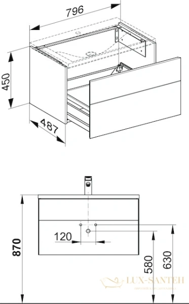 тумба под раковину keuco royal reflex 34060210000, 796 x 450 x 487 мм, белый/белый