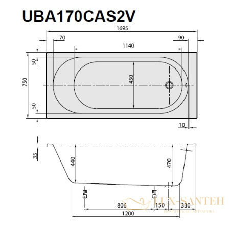 акриловая ванна villeroy & boch o.novo 170х75 uba170cas2v-01, белый alpin