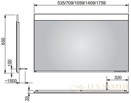 зеркало с подсветкой keuco edition 400, 11596171500, 710х650х33, алюминий