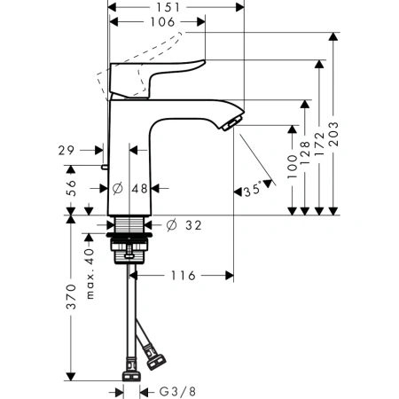 смеситель для раковины hansgrohe metris 31121000, хром