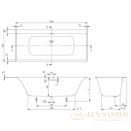 квариловая ванна villeroy & boch subway 3.0 ubq180sbw2dv-01 180х80 см, альпийский белый