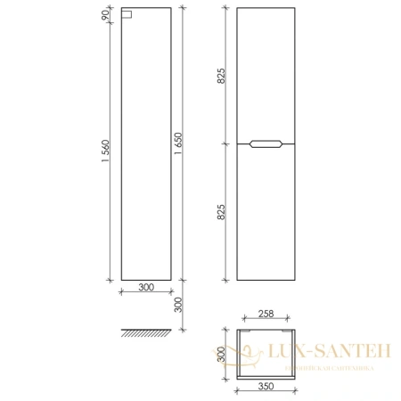 пенал sancos norma 2.0 pnr2.035w l/r подвесной, белый глянец